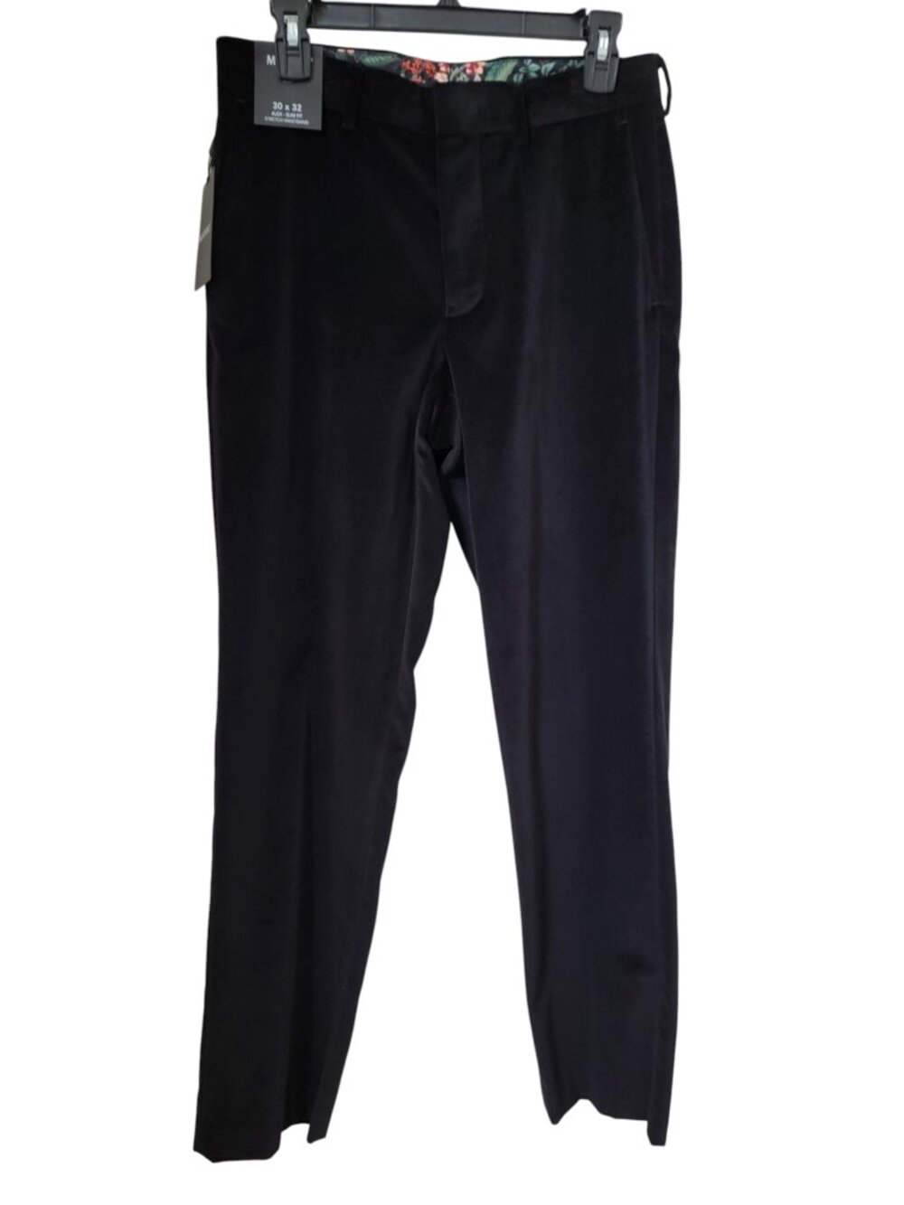 Murano Size 30x32 Black Velvet "Alex" Slim Fit Flat Front Dress Pants, NEW